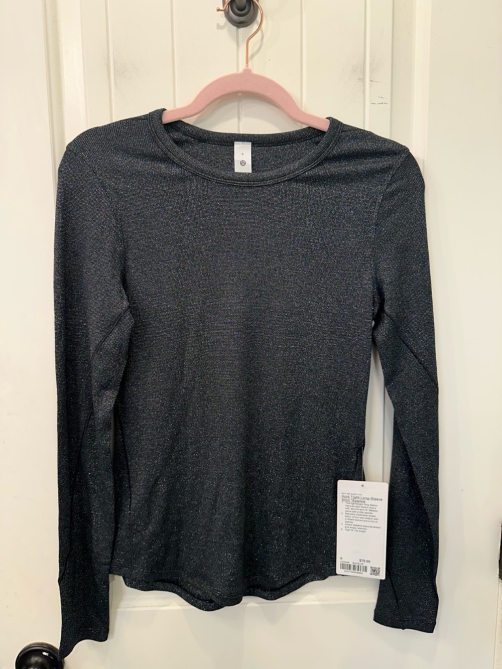 NWT Lululemon Hold Tight Long-Sleeve Shirt Sparkle Black Silver Size 6